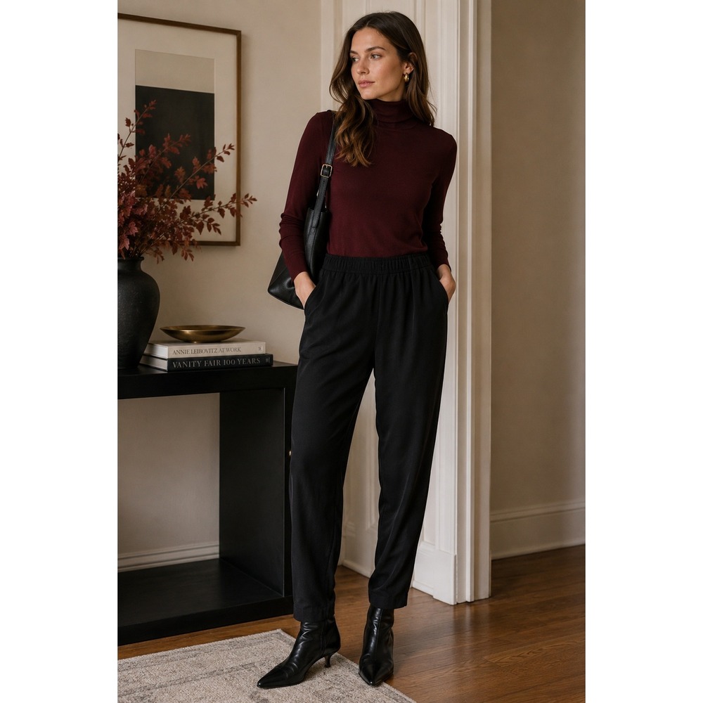 Silk Studio by Claude Bennett Pants‎ 8 Black Vintage 90s Minimalist Silk Tapered